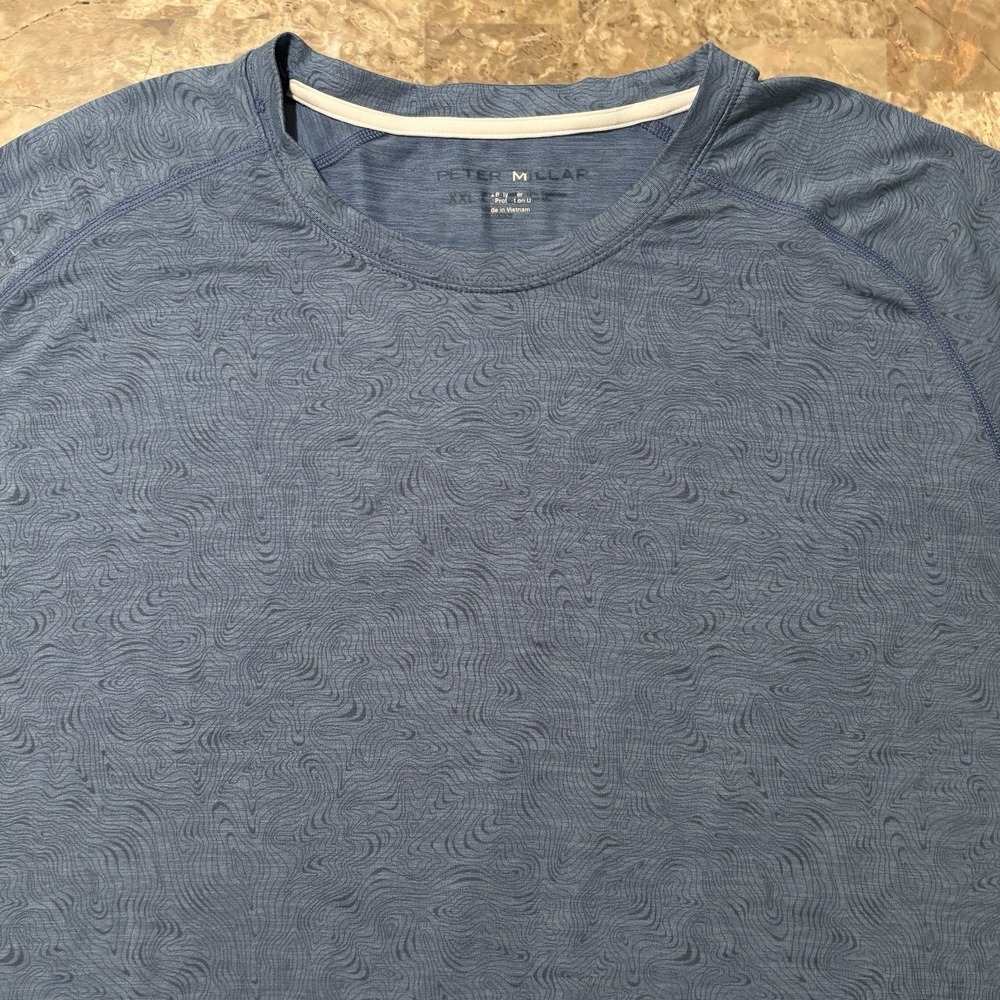 Peter Millar Aurora Shirt Mens 2XL Blue Camo Short Sleeve Tee Golf UPF